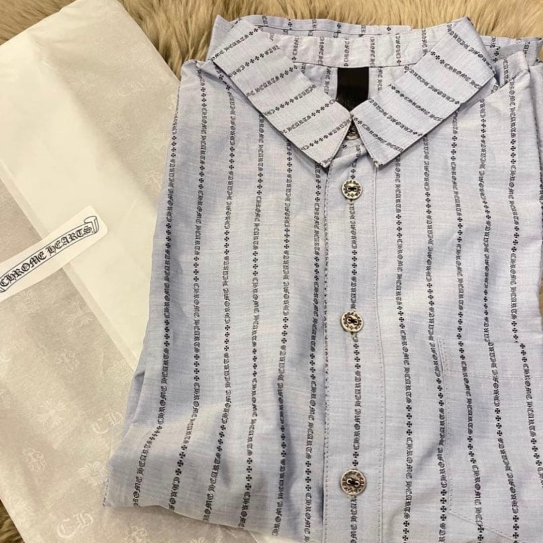 CHROME HEARTS ライトブルー ストライプ 長袖シャツ