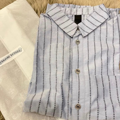 CHROME HEARTS ライトブルー ストライプ 長袖シャツ